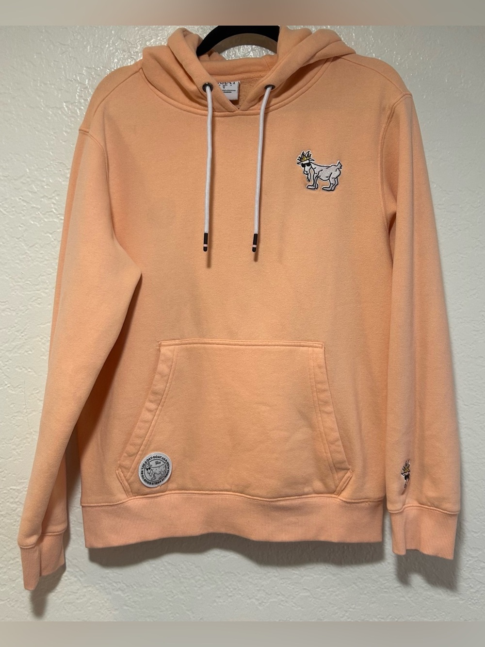 GOAT Men's Peach Hoodie with Embroidered Goat 🐐 Patch